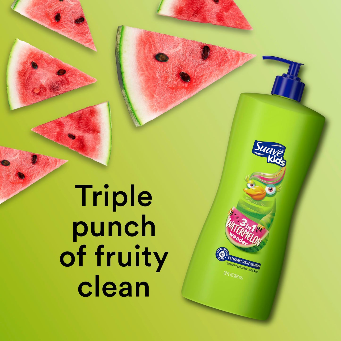 Suave Kids 3-in-1 Tear Free, Body Wash, Shampoo and Conditioners, Dermartologist Tested, Watermelon Wonder, 18 Oz Pack of 6
