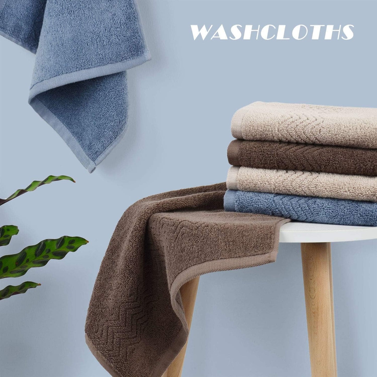 Cleanbear Cotton Washcloths Bath Wash Cloth Set 13 x 13 Inches, 6-Pack Face Cloths with 3 Colors