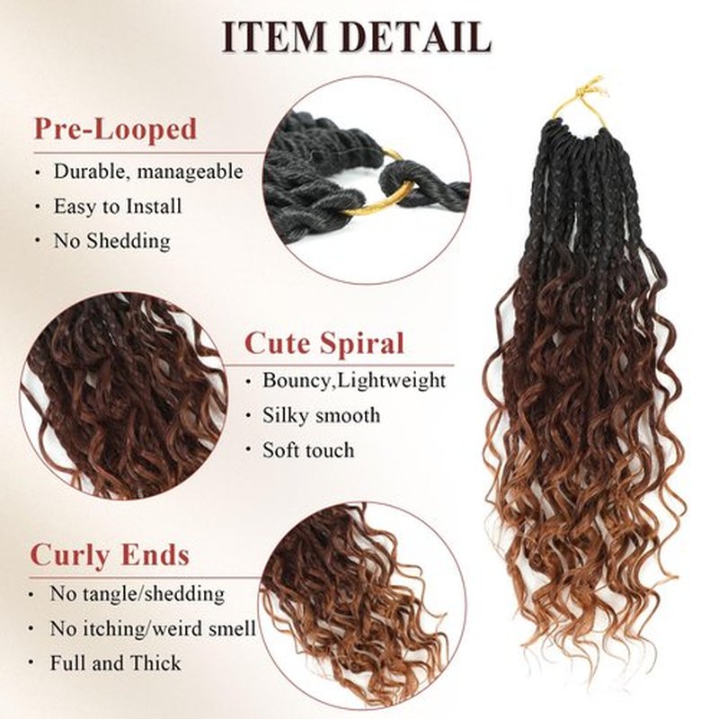 Boho Box Braids Crochet Hair 8 Packs Boho Crochet Braids Pre Looped 1B/33/30 Goddess Box Braids Crochet Hair for Black Women 10 Inch Boho Braids Crochet Hair Extension