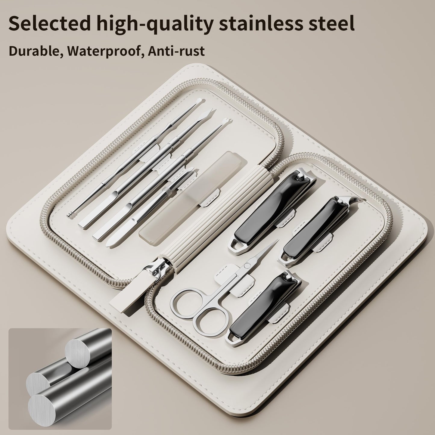 Nail Clippers Set Tweezers Scissors Manicure Grooming kit 9 in 1 with Zip Leather Case