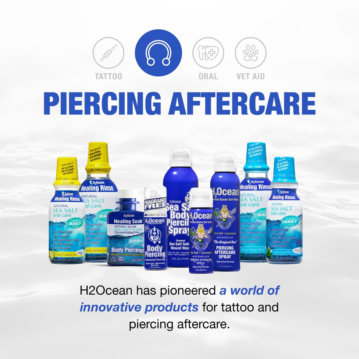 H2Ocean Piercing Aftercare Spray and Keloid Bump Removal– Sea Salt Spray for Body and Facial Piercings – Ear, Nose, Navel, Oral & Body Piercing Cleaner, Aftercare Solution for New Piercings– 4oz