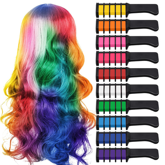 TOROKOM Hair Chalk Comb 10 Colors Temporary Hair Color Dye for Girls Kids, Washable Hair Chalk for Girls Age 4 5 6 7 8 9 10+ Birthday Gift Cosplay Hair DIY Party