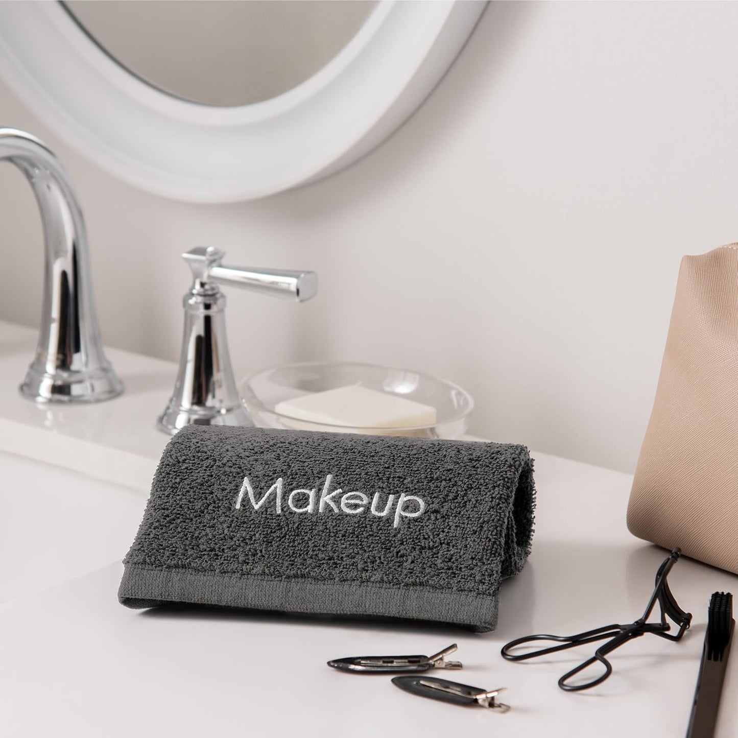 Arkwright Cotton Makeup Towels - 6 Pack, Soft FingerTip Washcloths for Bathroom & Artists, 11x17 in, Black