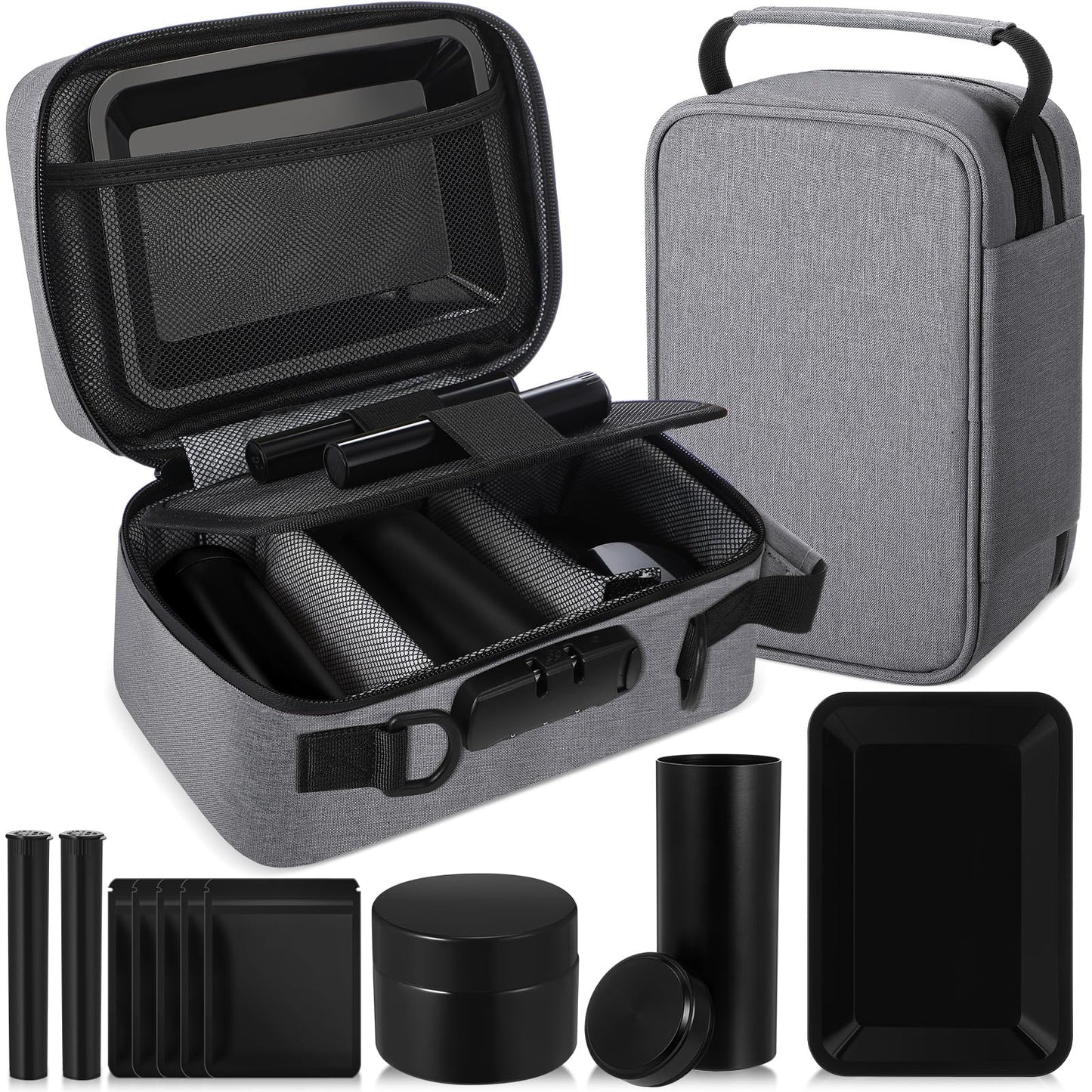 Wonderjune Smell resistant Bags with Combination Lock Storage Organization Container Tray, Jar, Tubes Seal Bags for Travel Gift for Men Women Home Storage Accessories(Gray)