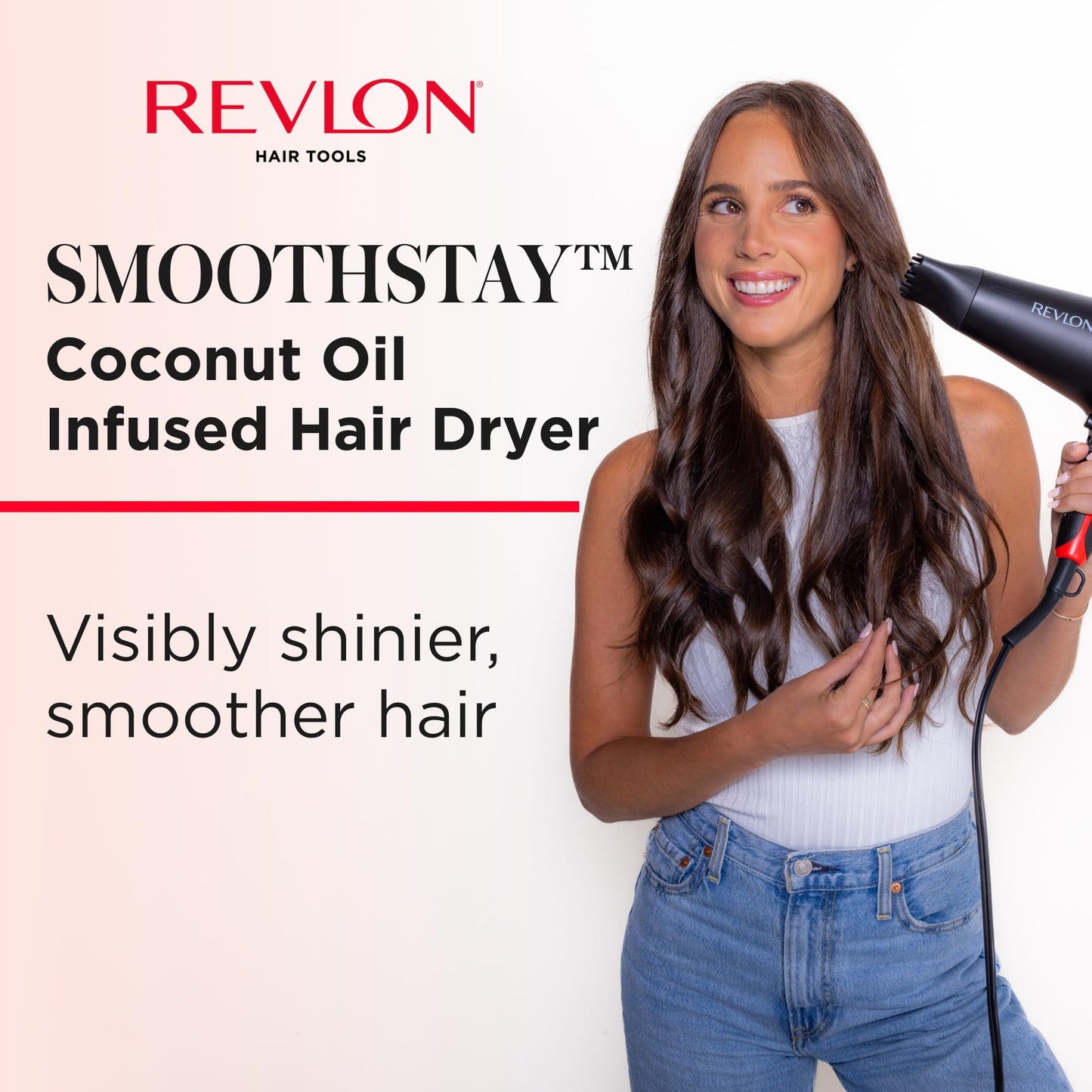 REVLON SmoothStay Coconut Oil Infused Hair Dryer with Diffuser, Blow Dryer with Diffuser and Concentrator Attachment, for Shinier, Smoother, Salon-Quality Hair