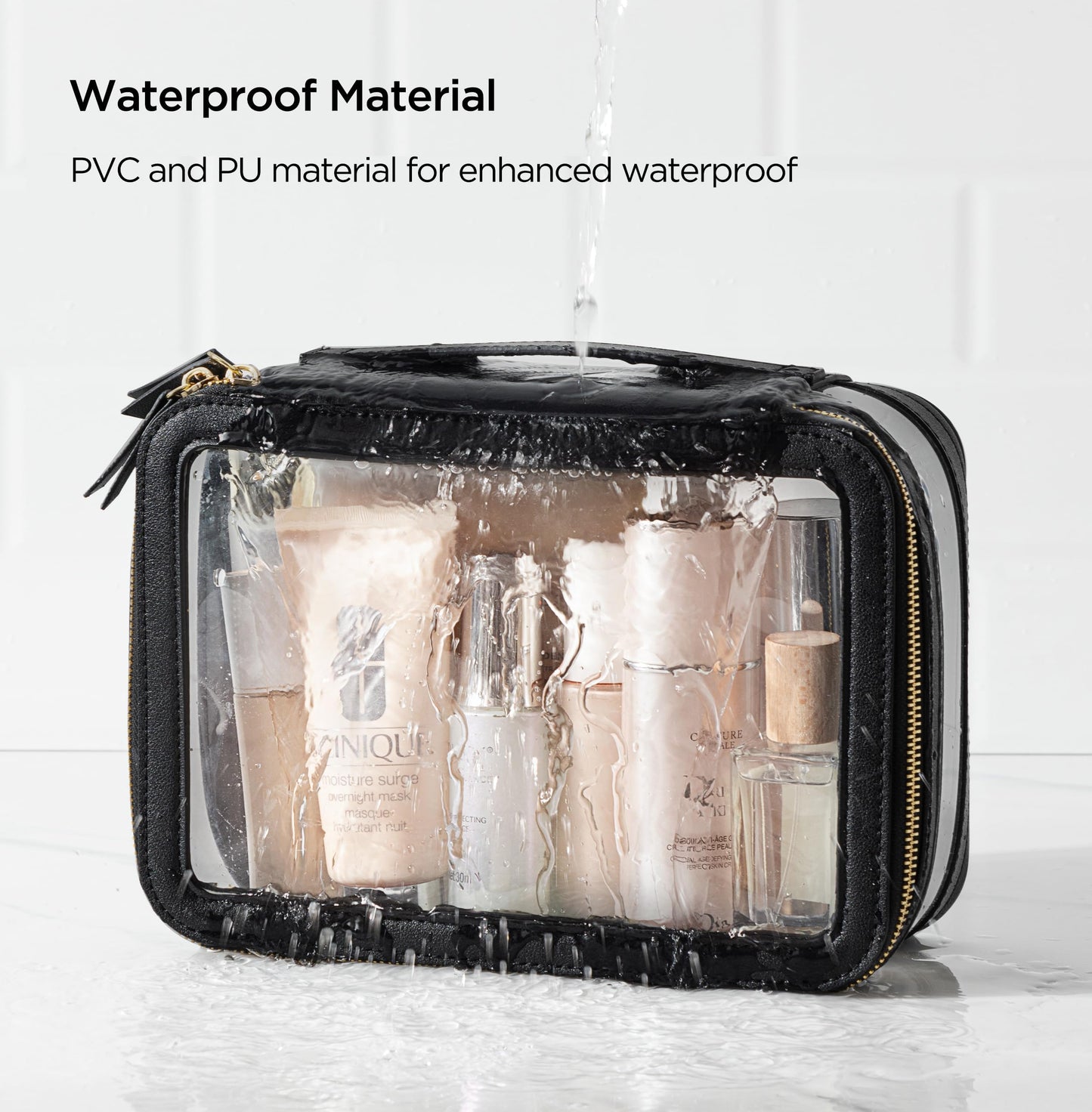 Vorey Large Clear Makeup Bag for Women, Portable Travel Makeup Bag Organizer Waterproof Toiletry Bag Cute Makeup Bags Cosmetic Bag Makeup Pouch, Black
