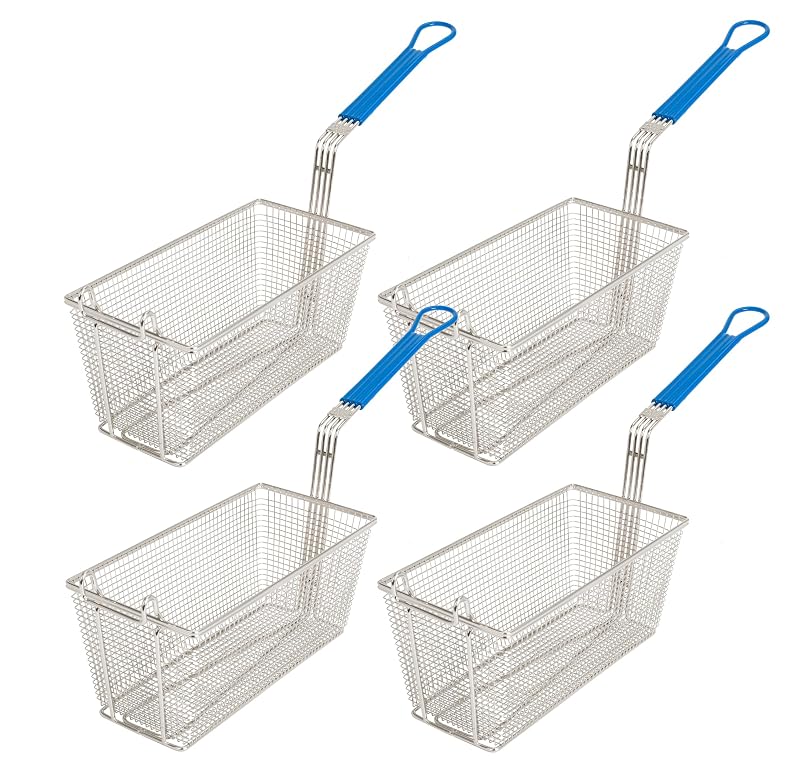 Commercial Deep Fryer Basket 4-Pack with Long Handle - 13.25 x 6.5 x 5.9 in