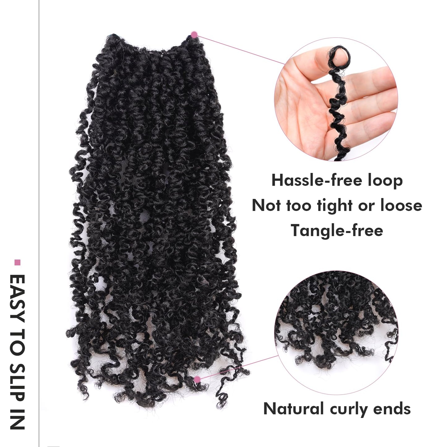 Toyotress Yanky Twist Crochet Hair - 16 Inch 2 Packs (30 Strands/Pcs) Fluffy Spring Mini Twist Passion Twist, Natural Black Pre-Looped Crochet Braids Braiding Hair (16 Inch, 1B-2P)