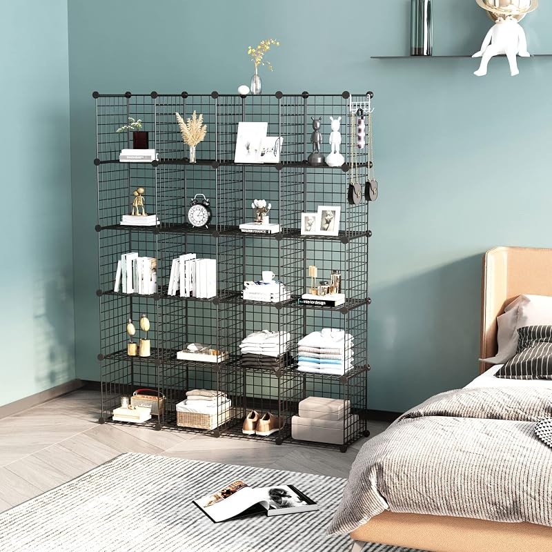 C&AHOME 20-Cube Wire Storage Organizer - Black with 20 Cubes
