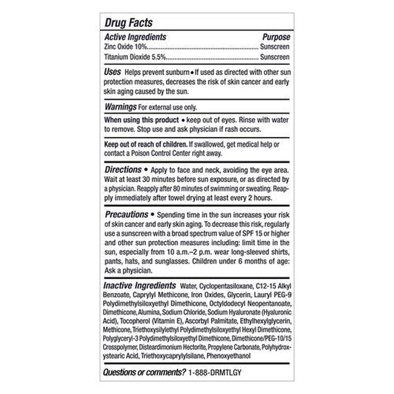 DRMTLGY Physical Tinted Moisturizer with SPF 44. Universal Tint. Water Resistant. All-In-One Face Sunscreen and Foundation with Broad Spectrum Protection Against UVA and UVB Rays. 2.05 oz