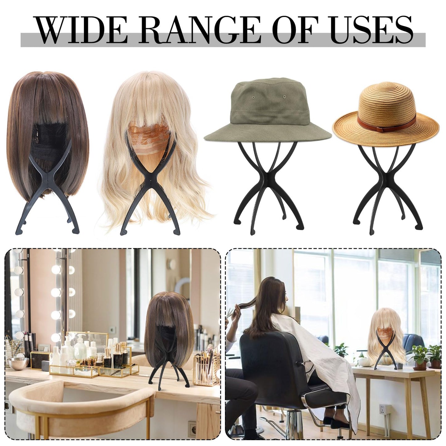 obeoby Wig Stand, Portable Wig Holder Wig Head Stand for All Wigs Travel Wig (black)