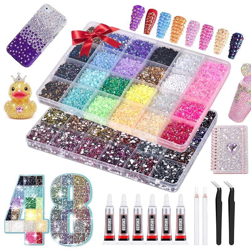 Multicolor 48 Color 48000 PCS Resin Rhinestones Nail Art Kit - Flatback Bedazzling Gems
