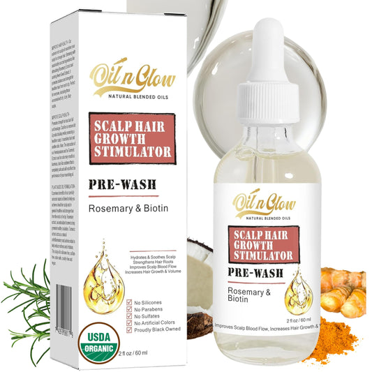 OilnGlow USDA Certified Natural Pre-Wash Scalp and Hair Treatment Oil with Organic Rosemary Oil & Biotin for Hair Growth, Pre-Shampoo Growth Stimulator Serum for Thinning Hair Loss - 2 Fl Oz