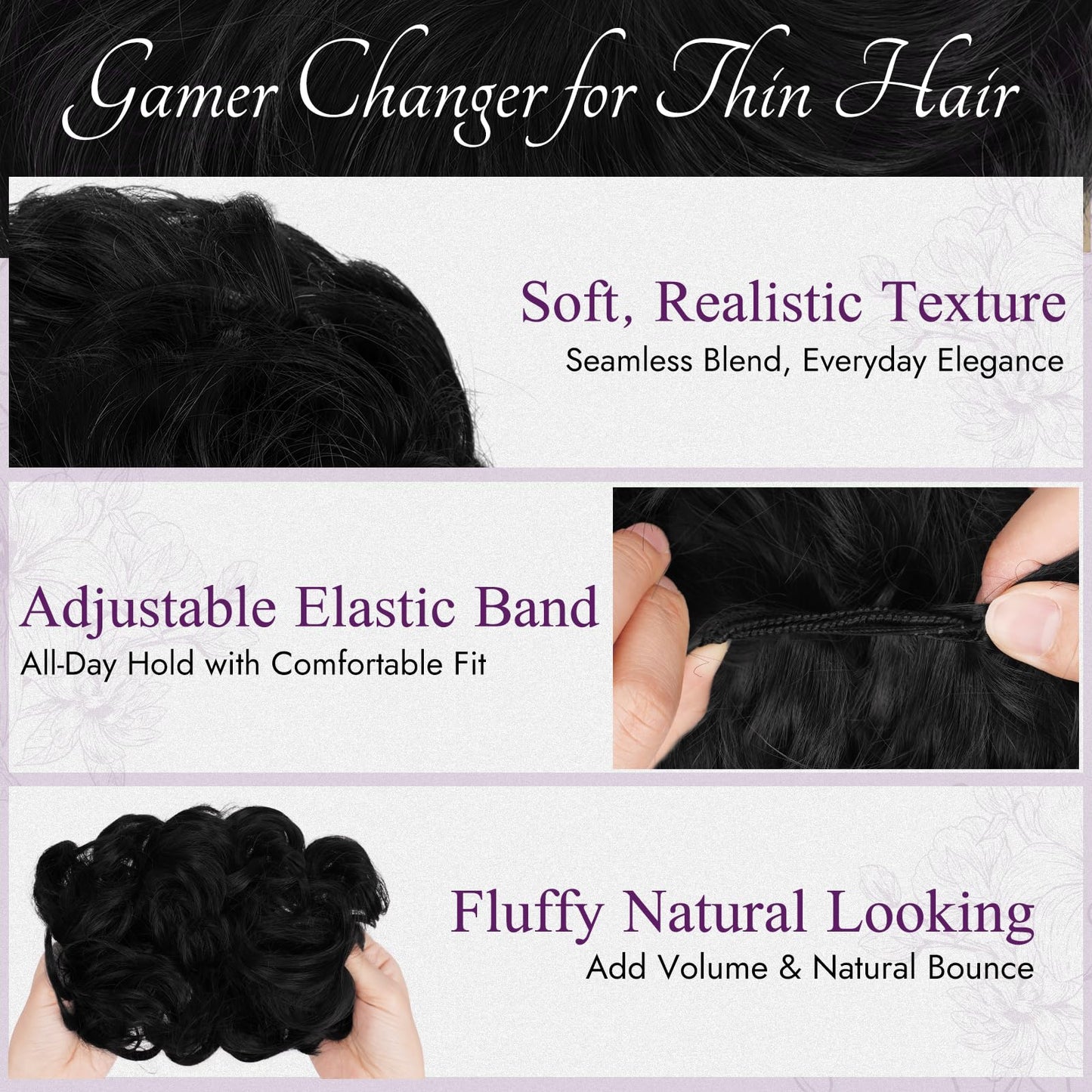 BARSDAR 2 PCS Messy Bun Hair Pieces - Elastic Jet Black Messy Hair Bun Scrunchies Extensions for Women - Synthetic Thick Fluffy Donut Updo Jet Black Chignons Hairpieces Daily