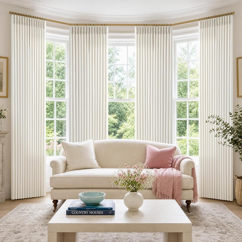 Natural Pinch Pleat Linen Curtains 40x108 Inches - 4 Panels, Ivory Cream (Variation: Natural 40"W x 108"L Pack of 4)