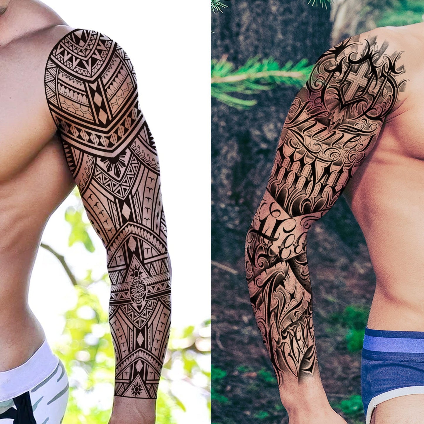 20 Sheets Maori Extra Large Full Arm Temporary Tattoos For Men Adults, 8 Sheets God Totem Armband Fake Sleeve Tattoos For Women, Long Lasting Temp Bulk Tribal Halloween Black Letter Tattoo Stickers
