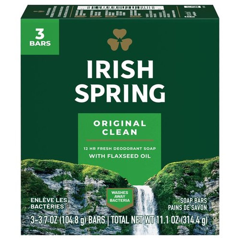 Irish Spring Deodorant Soap Original Bar, 3 Count 3.75 Ounce, 4 Packs, Total 12 Bars