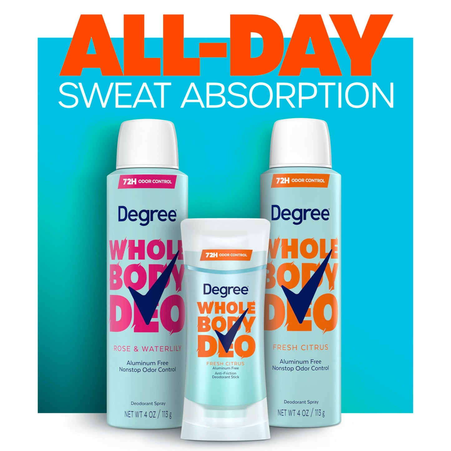 Degree Women Whole Body Deodorant Spray, Fresh Citrus Scent, Aluminum Free 72H Odor Protection 4 oz