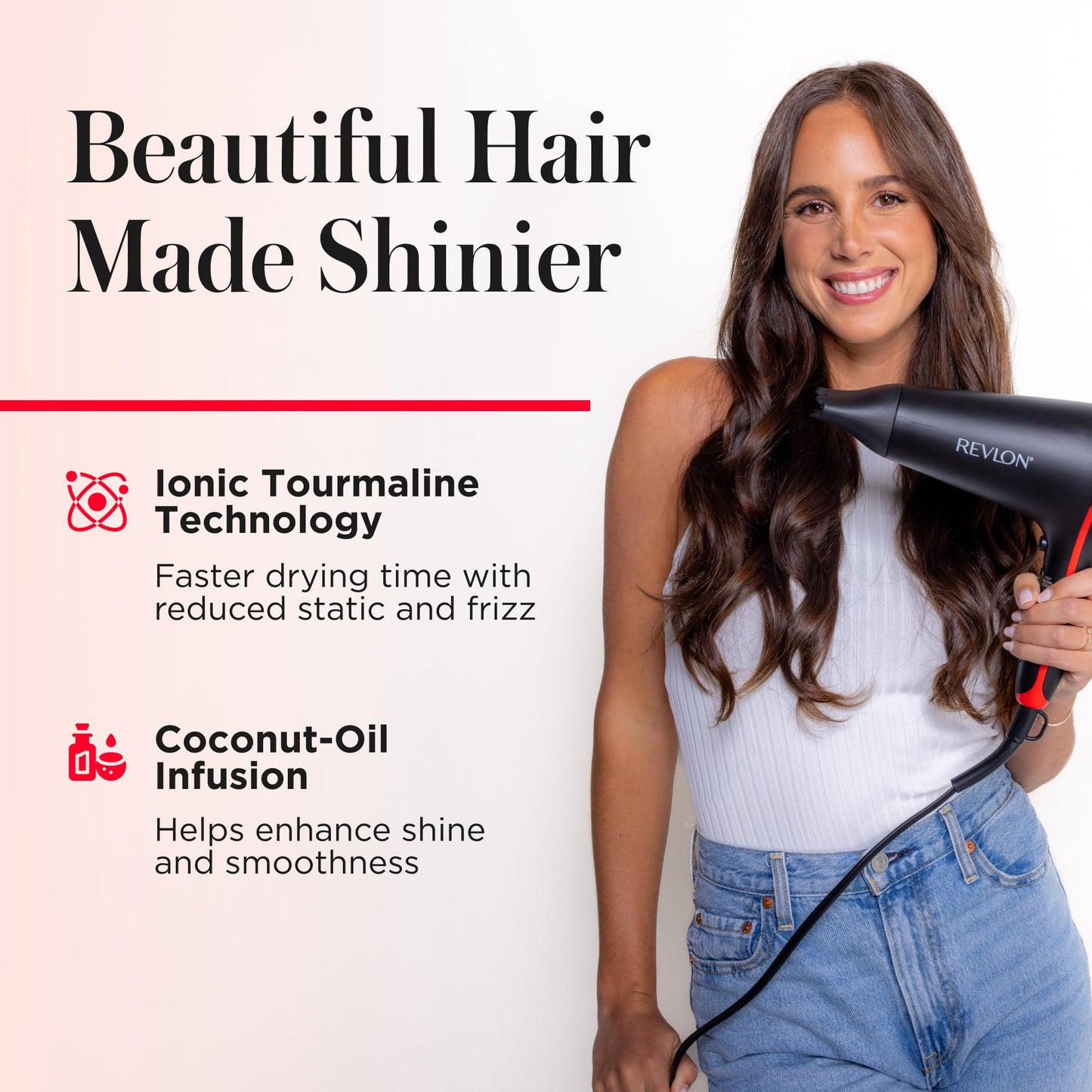REVLON SmoothStay Coconut Oil Infused Hair Dryer with Diffuser, Blow Dryer with Diffuser and Concentrator Attachment, for Shinier, Smoother, Salon-Quality Hair