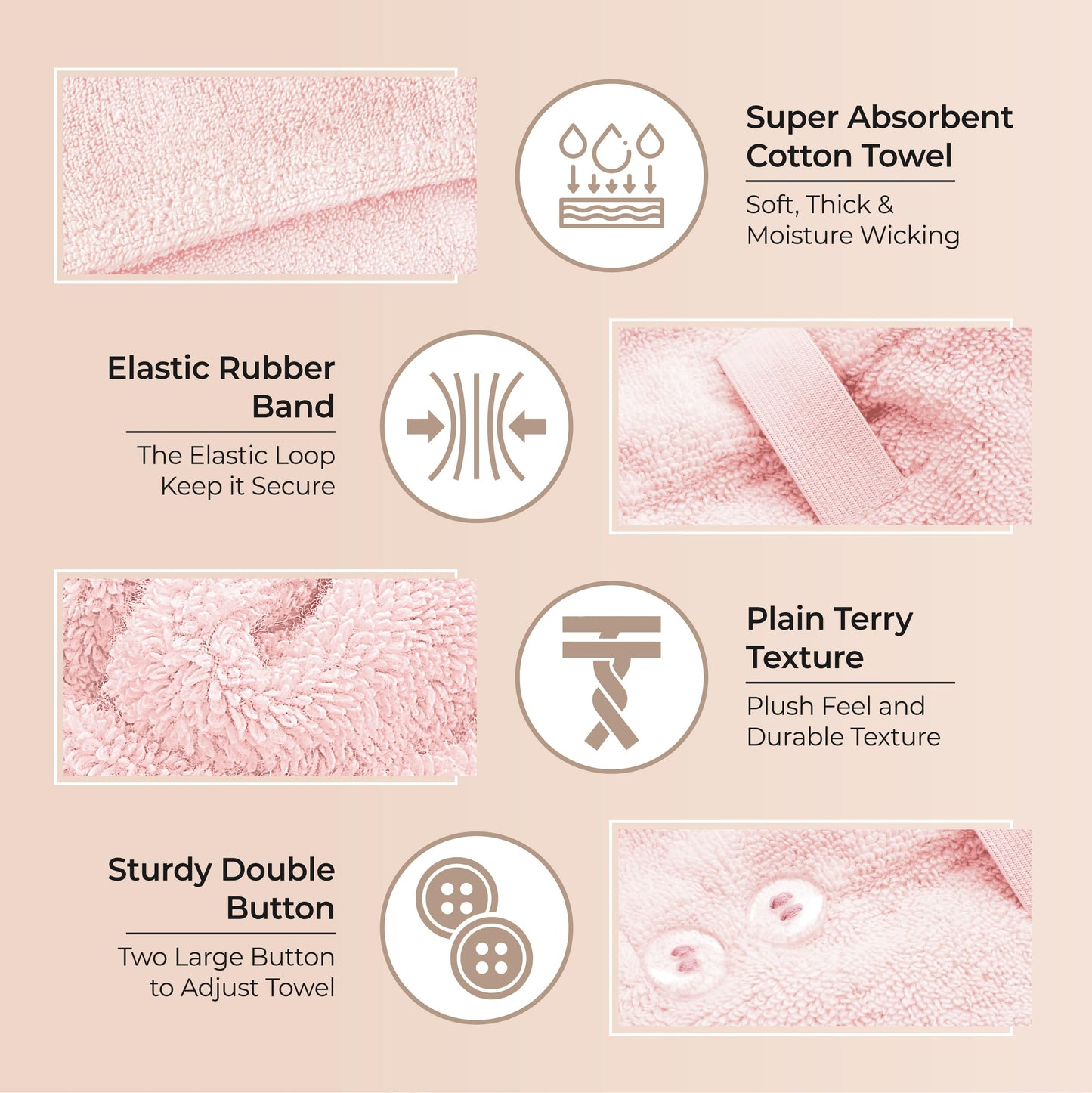 Cotton Hair Towel Wrap for Women/Kids | Quick Dry, Soft & Absorbent 420 GSM Hair Wrap Towels with Double Button | Anti Frizz, Non Microfiber Hair Turbans for Curly, Long Hair (Lilac+Pink)