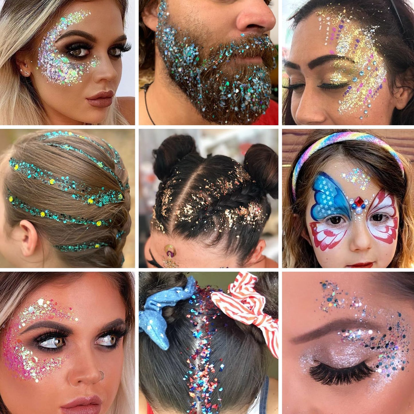 Body Glitter Stick,Sparkling Face Hair Glitter Makeup for Kids Women,Waterproof Hair Glitter,Singer Concert Festival Rave Halloween Accessories,Mermaid Sequins Face Paint Gel Kit (Mermaid)