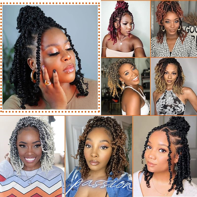 Pre-twisted Passion Twist Hair 10 Inch - 8 Pack, 1B/Gray, Crochet Braids, Pre-looped