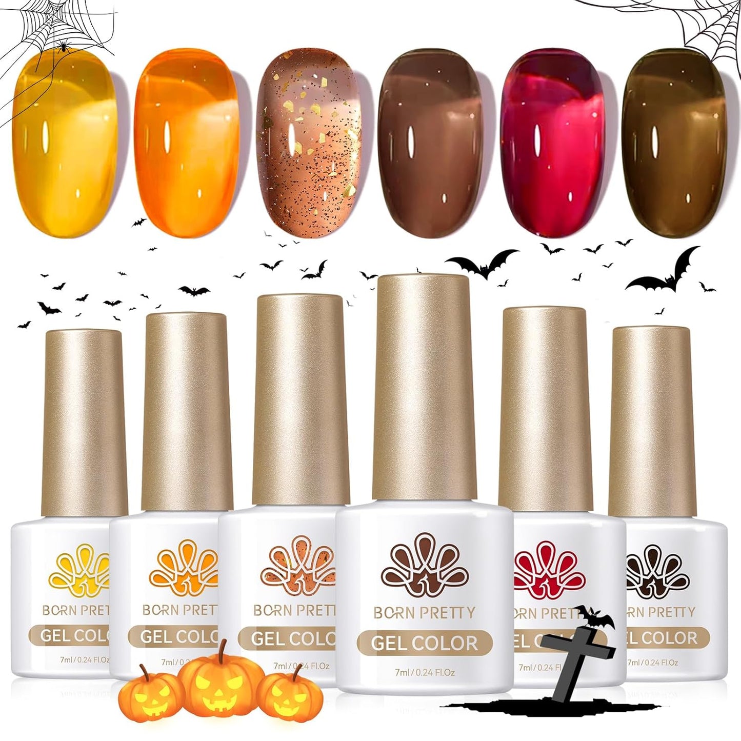Born Pretty Neon Jelly Gel Nail Polish Set - Halloween Colors, Soak Off UV/LED for Salon & DIY