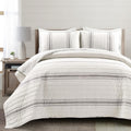 King Size Reversible Cotton Quilt Set - Farmhouse Gray Stripe 3 Piece (Gray + King)