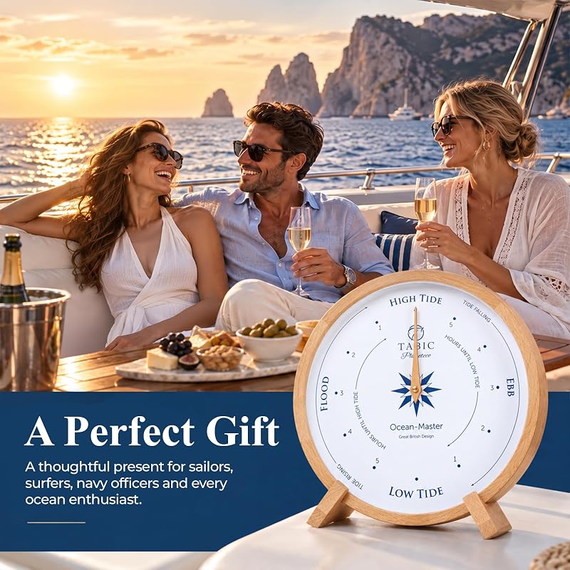 Ocean Master Tide Clock - Handcrafted Beech Wall Clock with Tide Display
