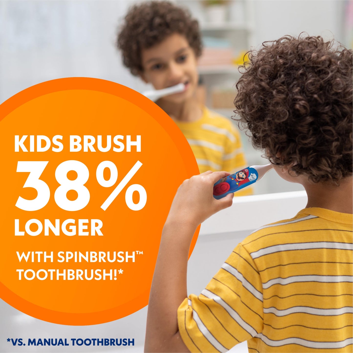 Spinbrush Super Mario Kid’s Electric Battery Toothbrush, Soft, 1 ct, Character May Vary