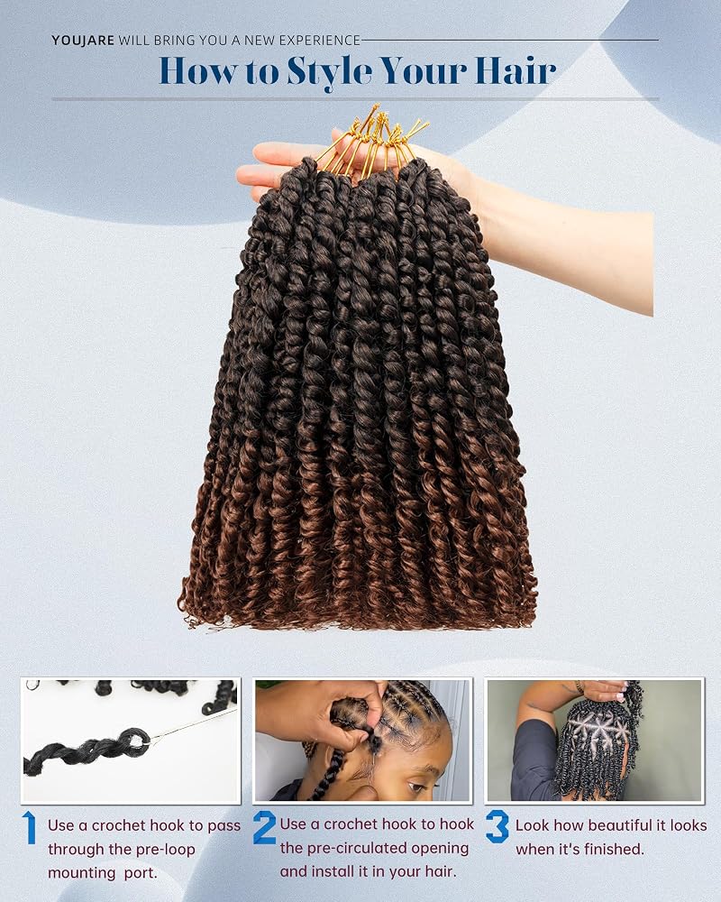 Pre-Looped Passion Twist Crochet Hair Extensions 12 Inch, Pack of 8 - T1B/30 Variation
