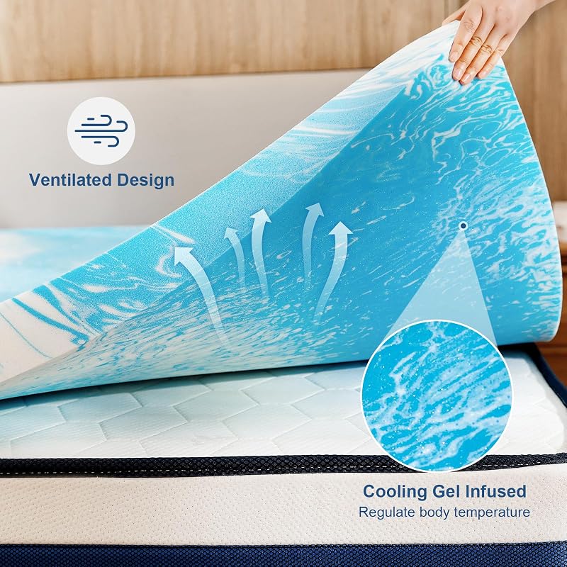 Full-3 Inch Memory Foam Mattress Topper with Cooling Gel Infusion - 54 x 75