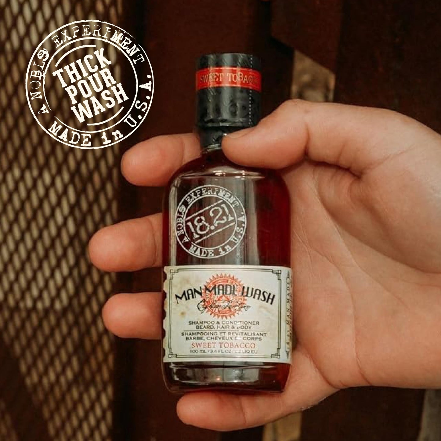 18.21 Man Made Original Sweet Tobacco 3-in-1 Body Wash, Shampoo, & Conditioner for Men, All Hair & Skin Types, Strengthens and Moisturizes in a Manly Aroma, 18 Fl Oz
