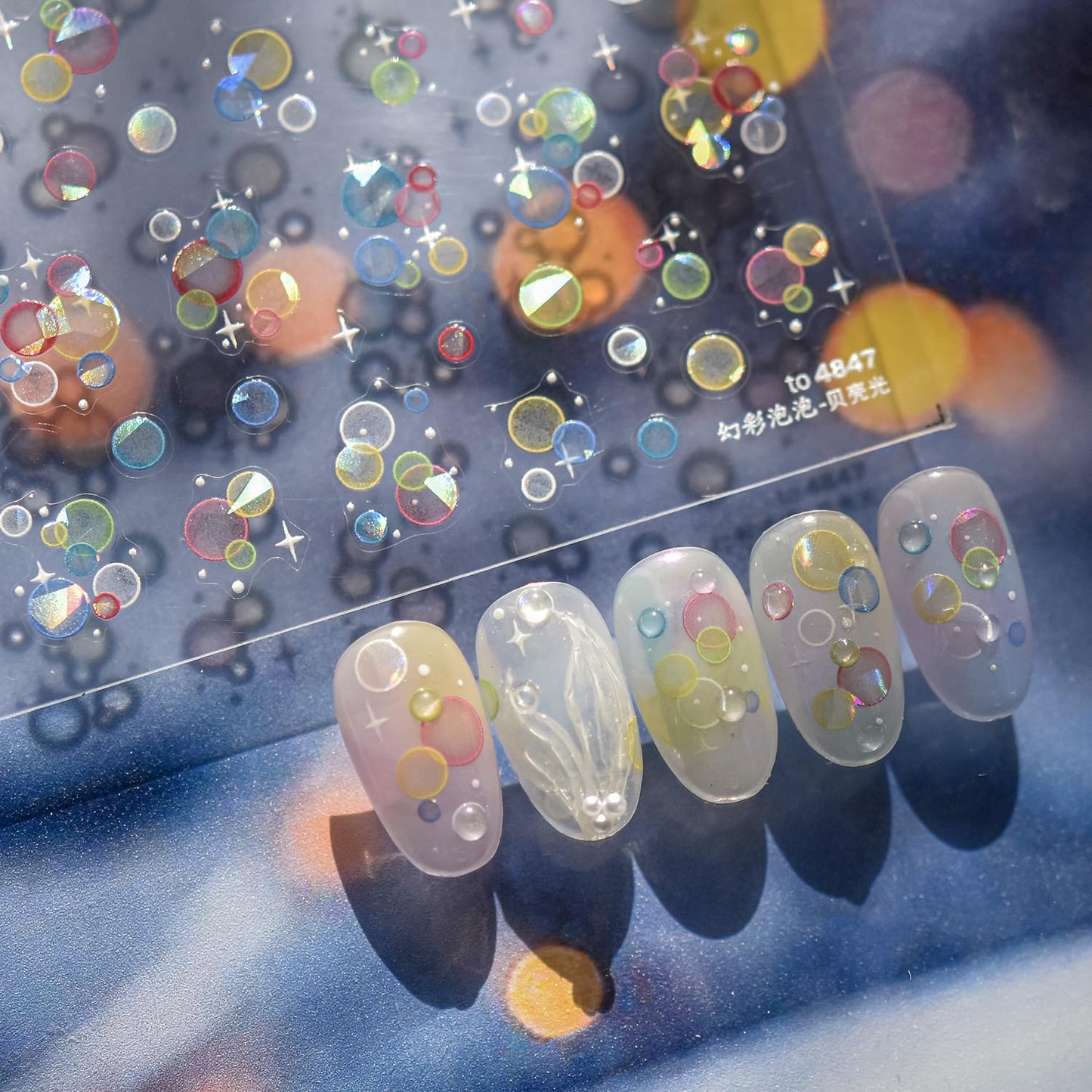 Bubble Nail Art Stickers Decals Summer Gel Nail Stickers Shell Light Nail Decals 3D Self-Adhesive Colorful Bubbles Design Acrylic Nail Art Supplies Summer Bubble Stickers for Women Nail Charms