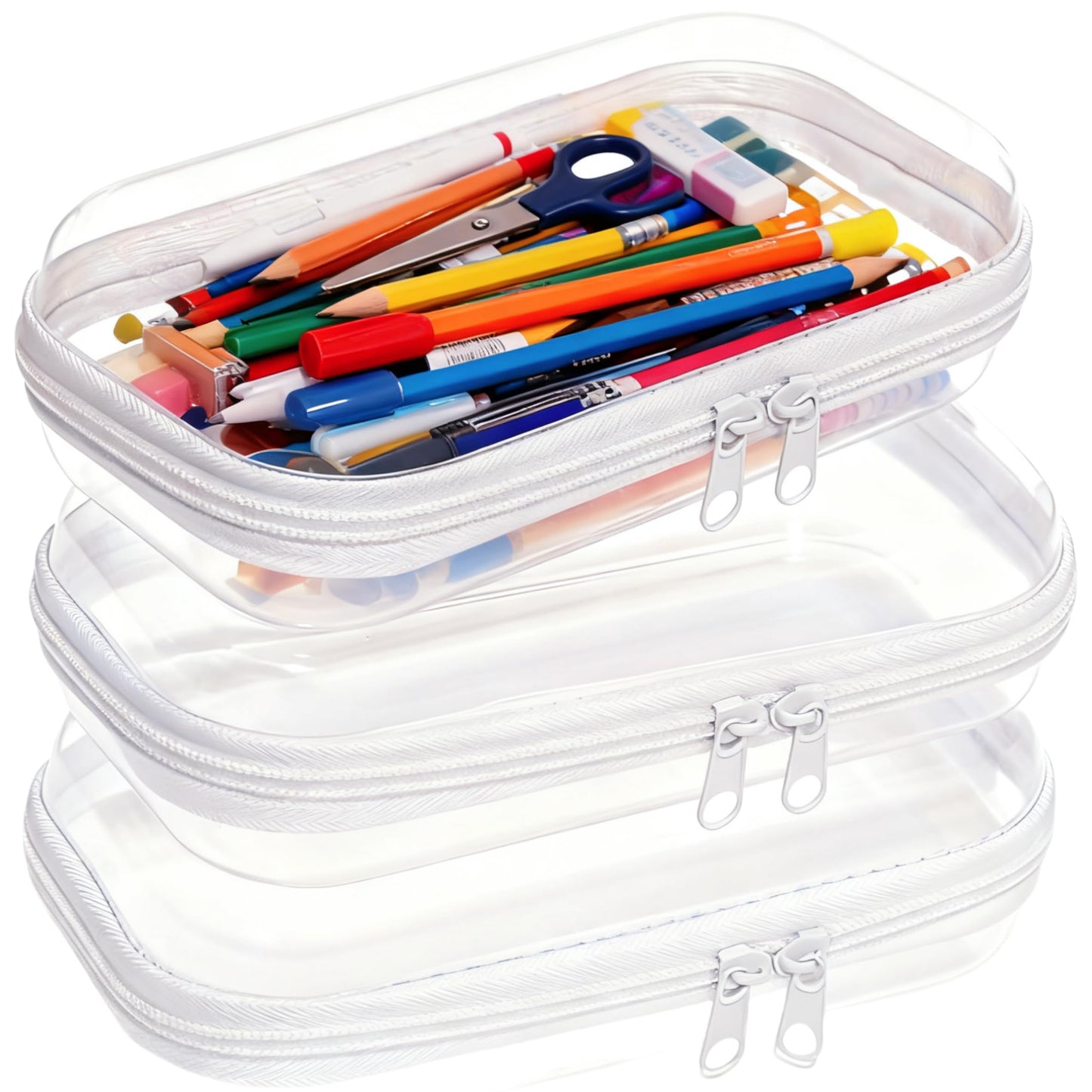 3PCS Zippered Transparent Cases for Snacks,Portable Waterproof Cosmetic Bag with Zipper,Clear Hard Shell Zipper Case for Cosmetic Storage, Putting Snacks, Pencil Case (3PCS-S)