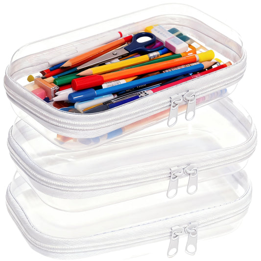 3PCS Zippered Transparent Cases for Snacks,Portable Waterproof Cosmetic Bag with Zipper,Clear Hard Shell Zipper Case for Cosmetic Storage, Putting Snacks, Pencil Case (3PCS-S)