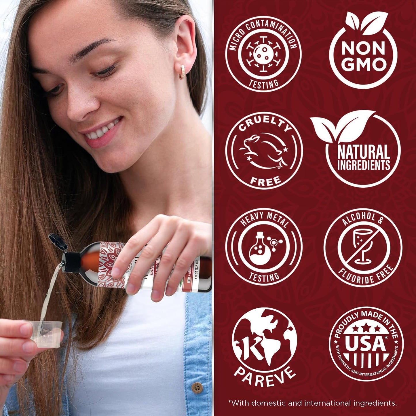 GuruNanda Ashwagandha Oil Pulling Mouthwash, Promotes Calmness, With Neem & Roman Chamomile for Fresh Breath & Happy Gums, Alcohol-Free, With Toothbrush & Tongue Scraper, 8 Oz