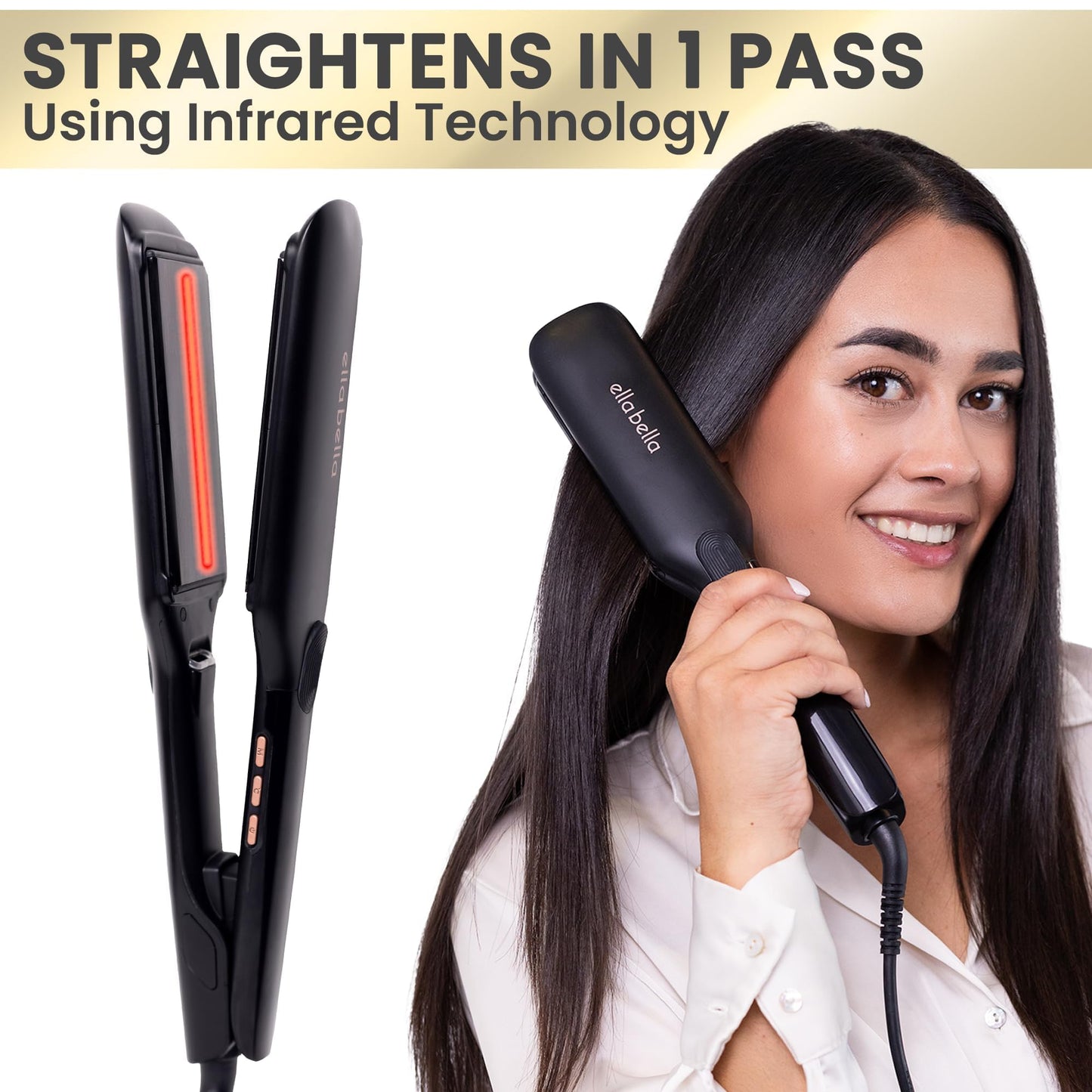 ELLA BELLA® Titanium Flat Iron Hair Straightener (with Infrared) • Professional Straightening Iron • Digital Display to Accurately Control Temperature • As Featured in Good Housekeeping