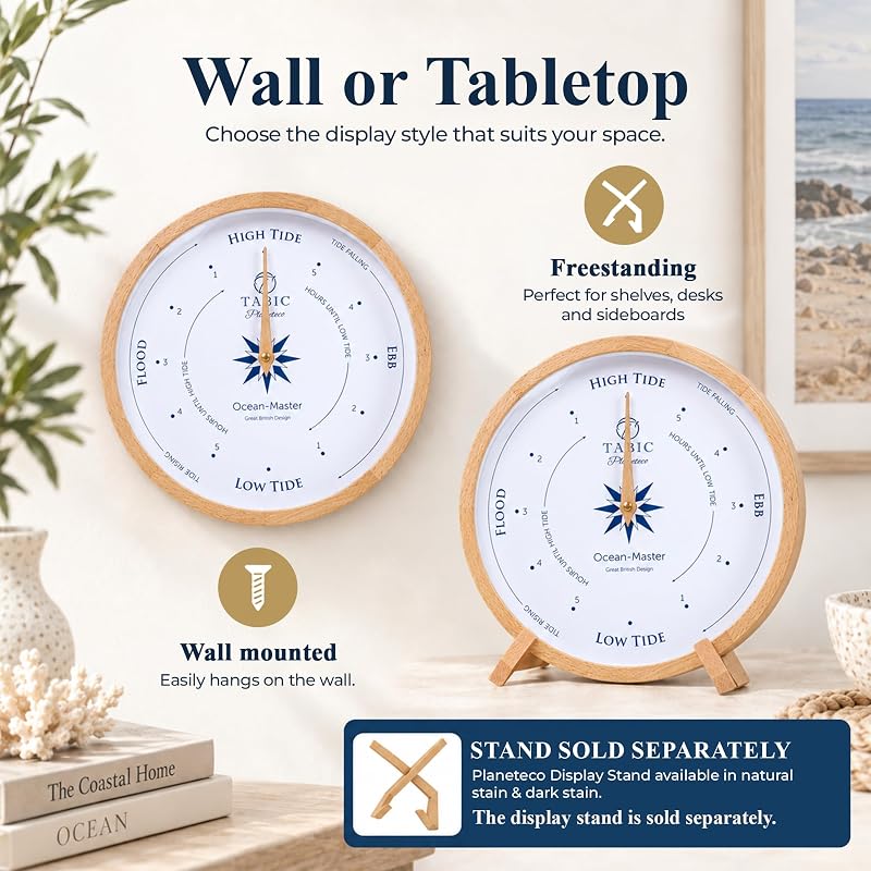 Ocean Master Tide Clock - Handcrafted Beech Wall Clock with Tide Display