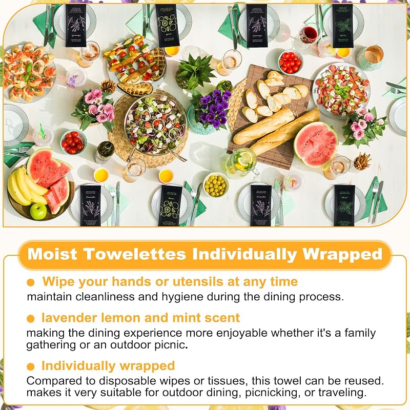 Moist Towelettes 60 Count with Lavender, Lemon & Mint – Individually Wrapped Cotton Towels