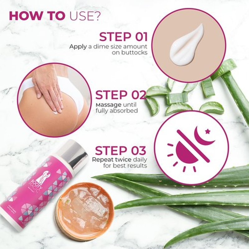 Booty Magic Butt Enhancement Cream - 6.8oz Butt Cream for Bigger Butt, Booty Cream Bigger Booty with Maca Root Extract, Pueraria Mirifica, Aloe Vera for Volume, Roundness and Softness
