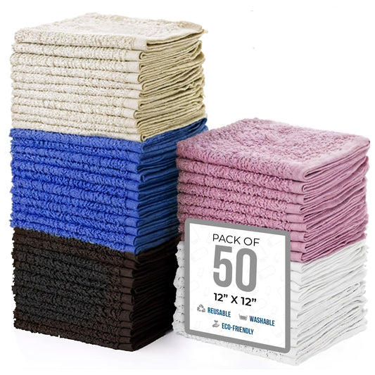 SIMPLI-MAGIC 79264 Cotton Washcloths, Size: 12”x12”, Multi Color, 50 Pack