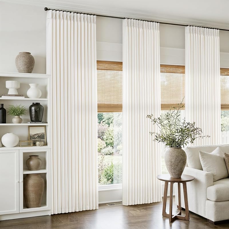 Natural Pinch Pleat Linen Curtains 40x108 Inches - 4 Panels, Ivory Cream (Variation: Natural 40"W x 108"L Pack of 4)