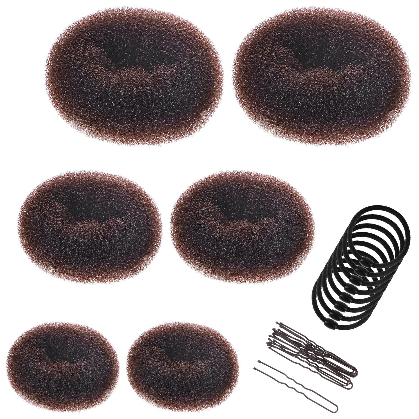 24pcs Donut Buns For Hair Bun Maker For Kids And Women 3 Sizes Hair Donuts For Buns Elastic Hairs Ties And Hairs Pins Kit For Ballet Bridal Accessories For Girls Updo Tools Brown