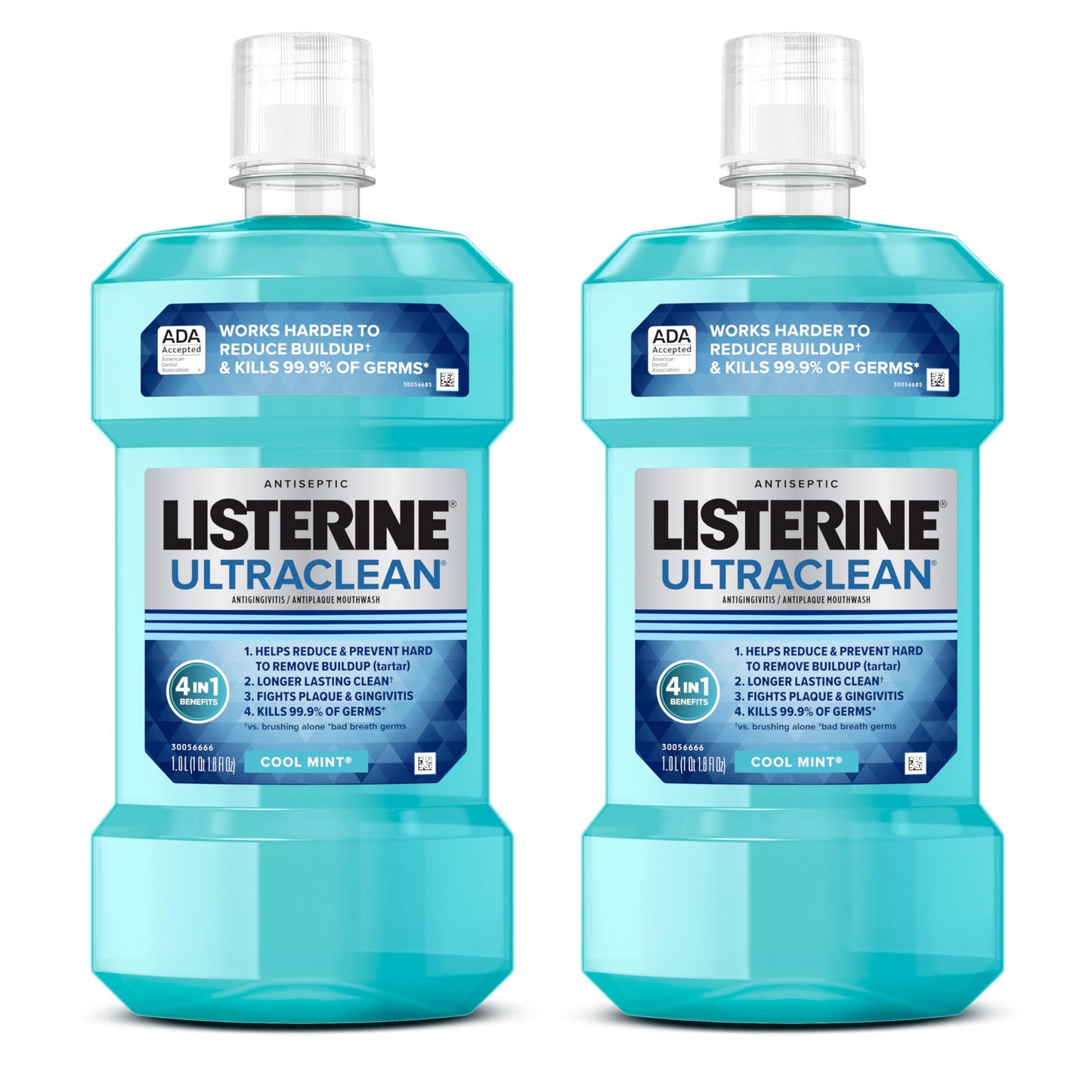 Listerine Ultraclean Oral Care Antiseptic Mouthwash, Everfresh Technology to Help Fight Bad Breath, Gingivitis, Plaque & Tartar, ADA-Accepted Oral Rinse, Cool Mint, 1 L, Pack of 2
