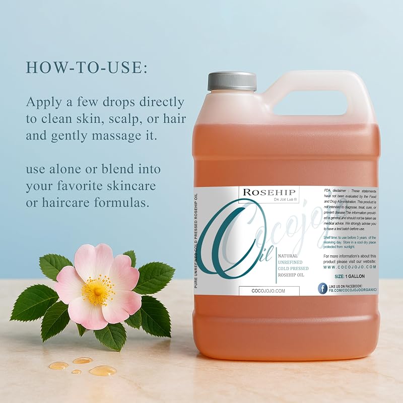 Rosehip Seed Oil, Cold Pressed & Unrefined, 1 Gallon (128 Fl Oz) – Cocojojo
