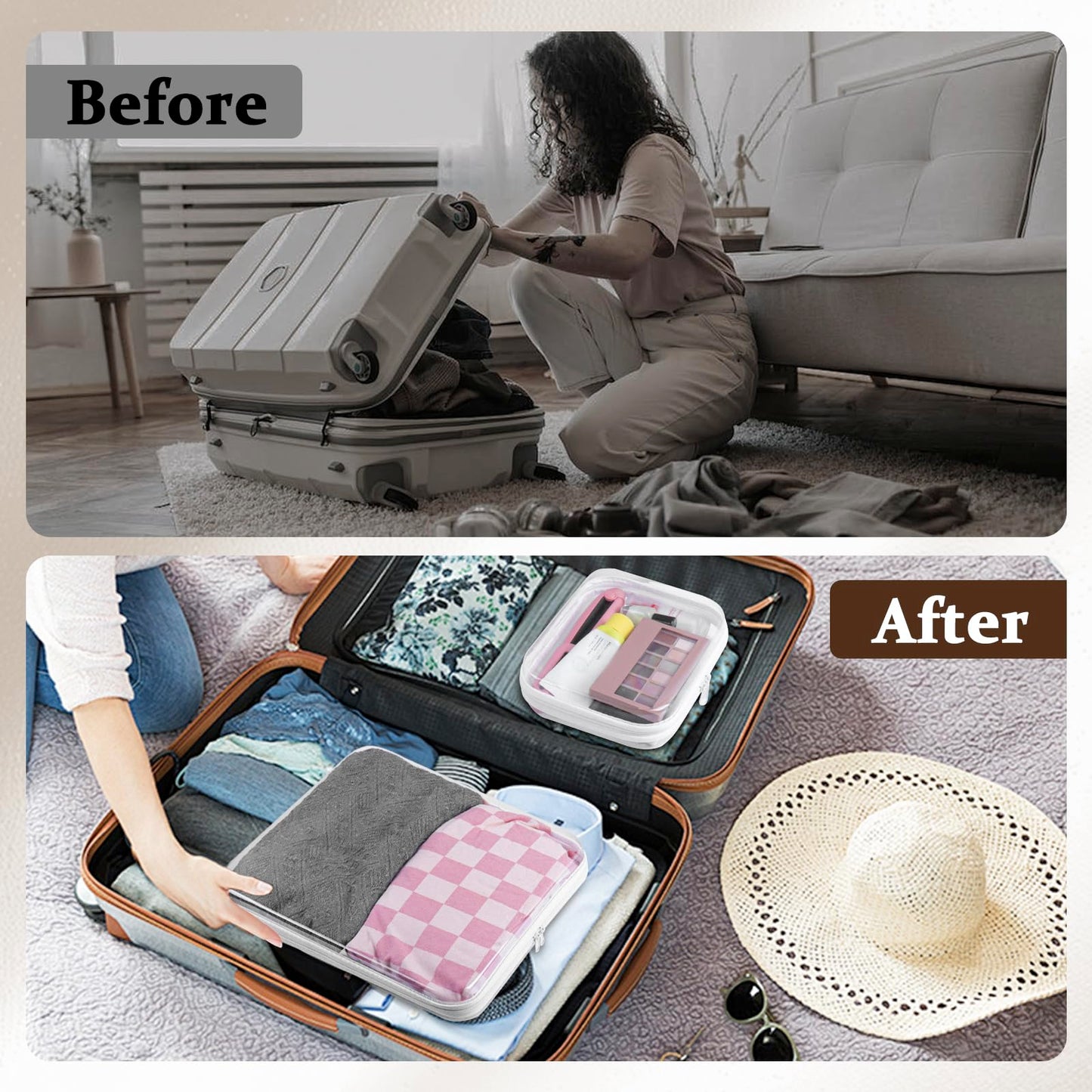 EYAYEN Clear Hard Shell Zipper Case 3 Pack Transparent Storage Box Containers Makeup Pouches for Small Item Waterproof Cosmetic Organizer Bags for Travel Toiletries (White,8"x 4")