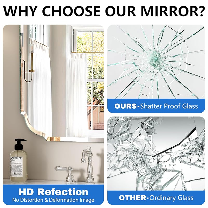 24" x 24" Silver Wall Mirror Beveled Edge Frameless - Variation: Silver 2+24"L x 24"W