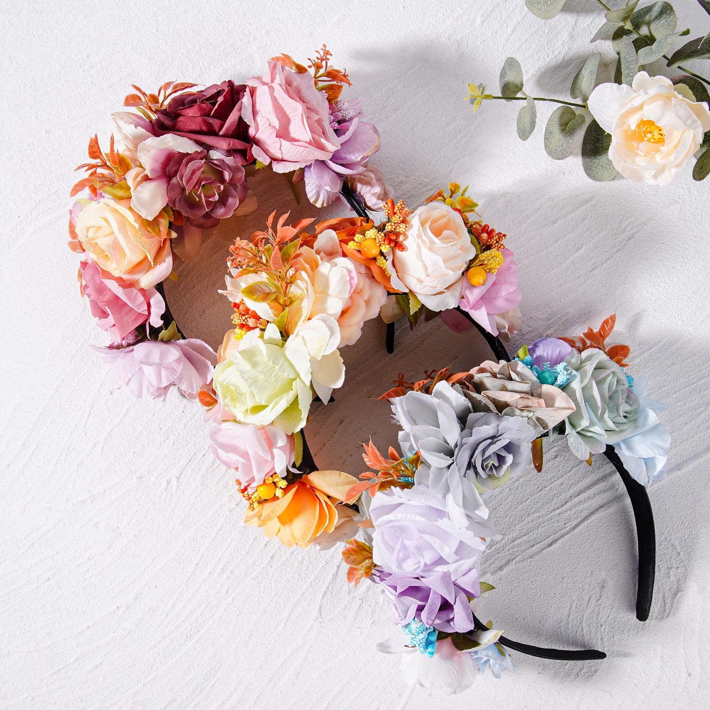 KorViSHOW Mexican Flower Crown Headband - Mexican Rose Floral Crown Headpiece Cinco De Mayo Hair Accessories for Women Girls Dia de los Muertos Costume Halloween Cosplay Fiesta Party