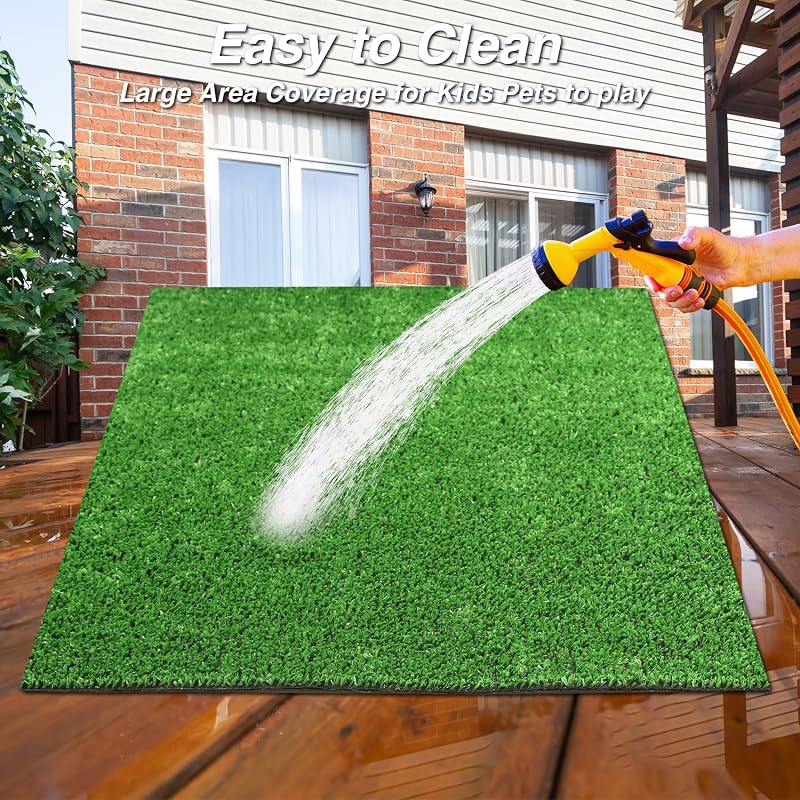 Outdoor Artificial Grass Rug 5 x 7 ft - Green Fake Grass Carpet for Balcony, Patio, Backyard | Drainage Holes